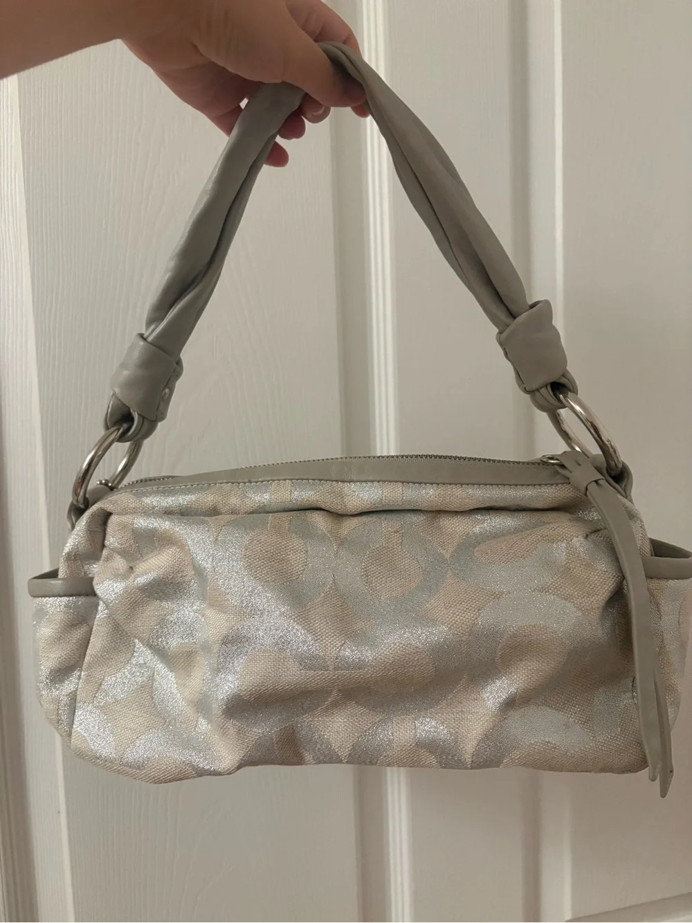 Coach Silver Metallic Logo Shoulder Bag